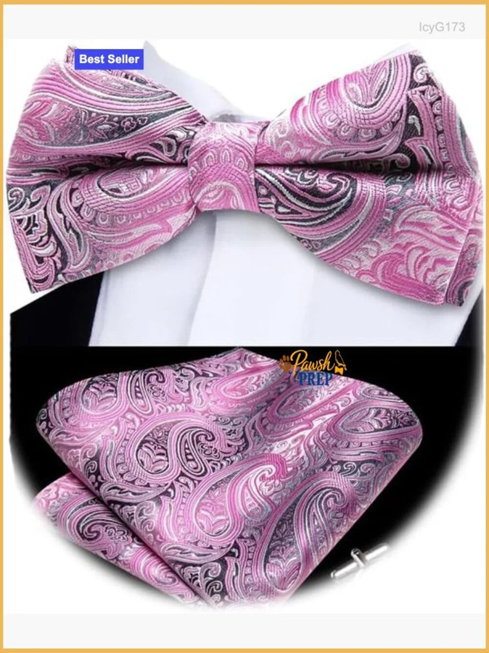 Men's Silk Bow Tie Set with Pocket Square for Wedding Business